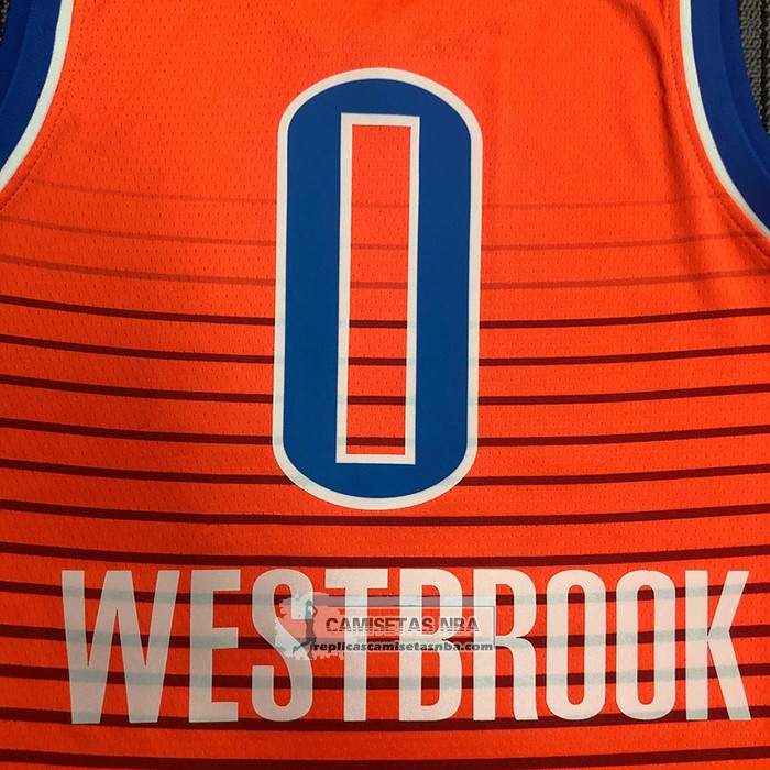 Camiseta Oklahoma City Thunder Russell Westbrook NO 0 Statement 2021 Naranja